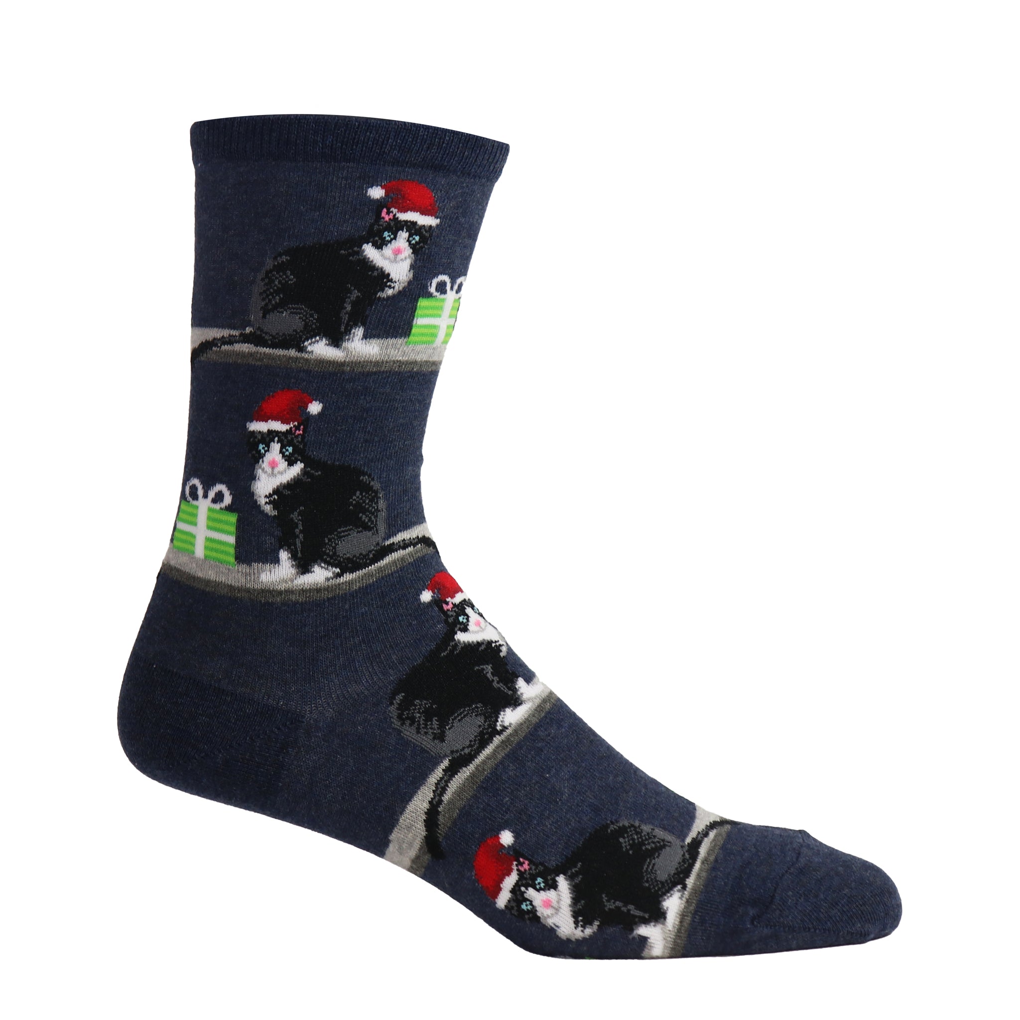 Santa Hat Cat Christmas Crew Socks