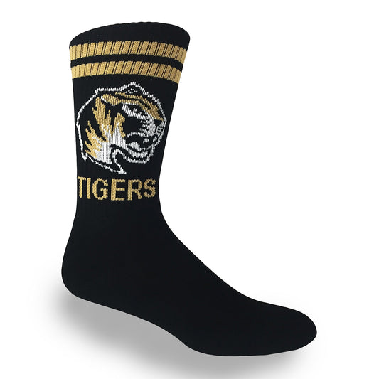 MOXY Socks Black With Gold Tigers athletic crew socks side view