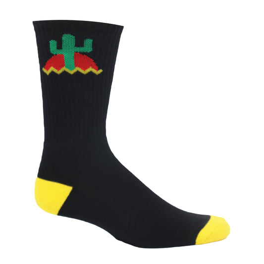 MOXY Socks cactus crew socks black with yellow cactus design