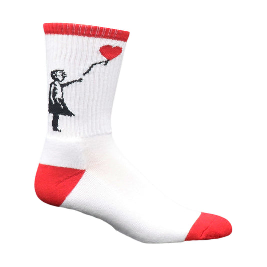 MOXY Socks girl with balloon crew socks white red